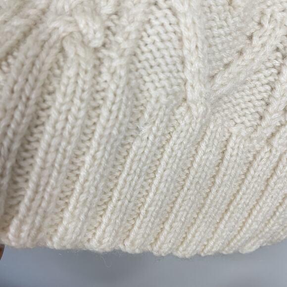 Lauren Ralph Lauren Fisherman Sweater Women M Ivory Hand Knit Cable Chunky FLAW - Picture 7 of 10